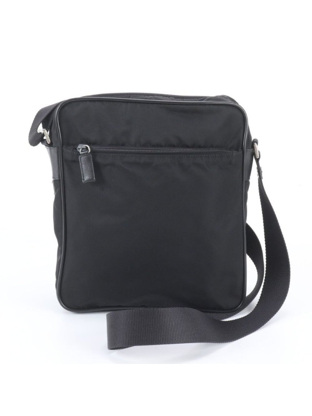 Prada Tessuto Nylon Triangle Logo Leather Shoulder Bag Crossbody Black